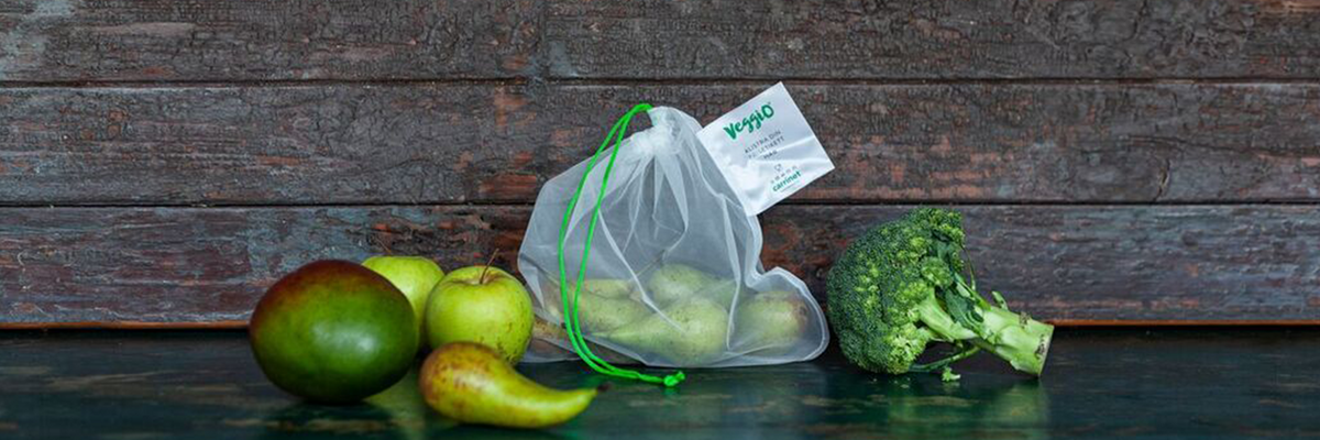 amoreco bolsas reutilizables de plástico reciclado para frutas y verduras veggio con certificados de BPA free