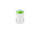 Fermentador de kéfir Kefirko pequeño, de vidrio, con una tapa colador de color verde.