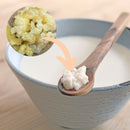 nodulos de kefir de leche desidrataos e hidratados con bowl con leche