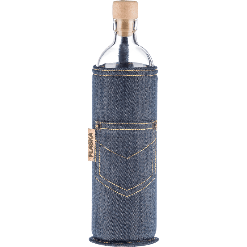 Botella de Vidrio con funda de Neopreno - JEANS - Amoreco