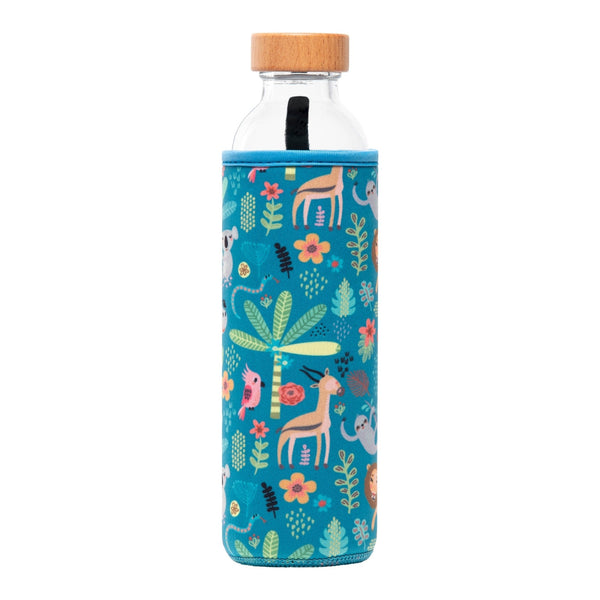 botella de agua de cristal flaska con funda de neopreno diseño animales