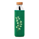 botella de agua de cristal flaska con funda de neopreno verde y diseño hojas