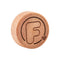 tapon circular de madera con logo flaska